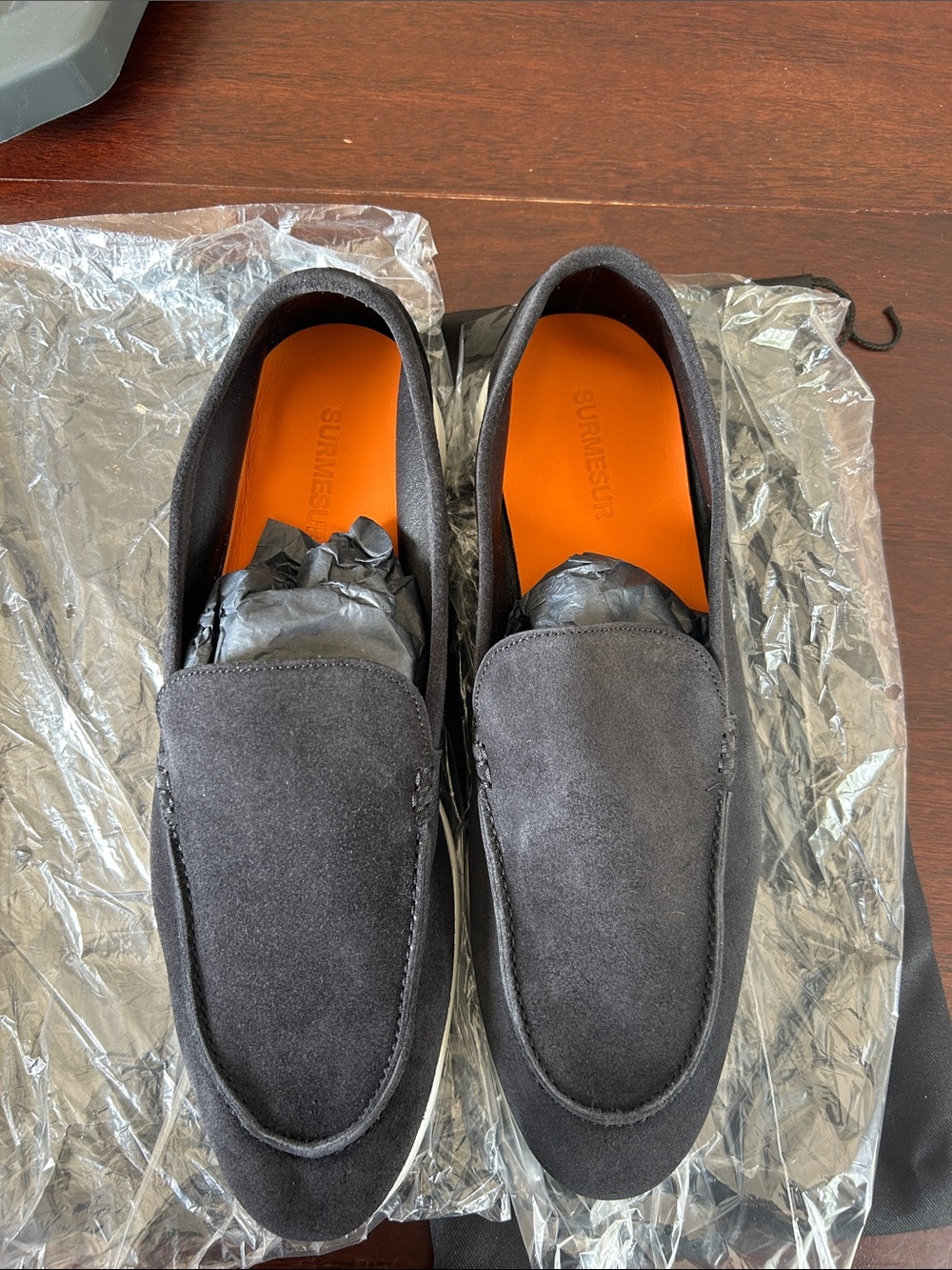Men's Black Suede Slip-On Loafers with Orange Insole